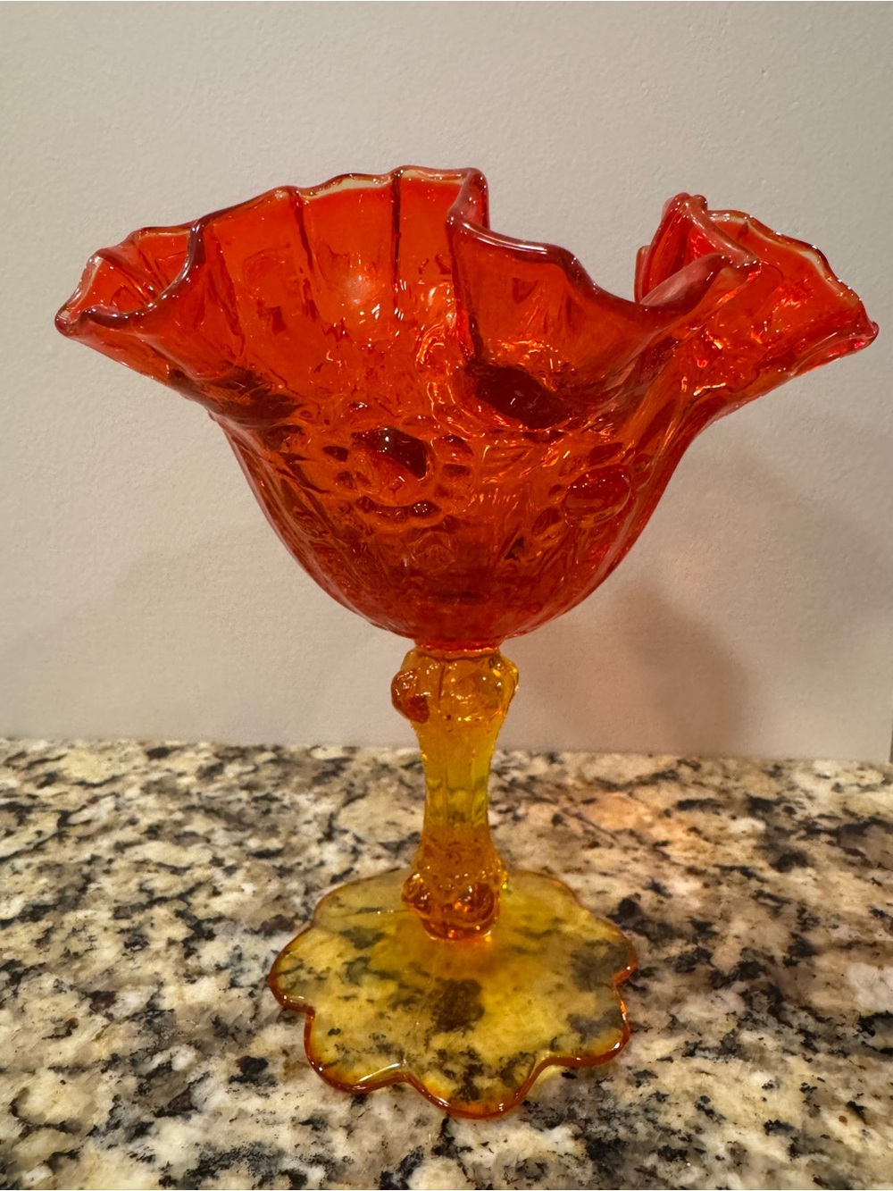 Fenton Amberina Cabbage Rose Footed Compote Vase Dish